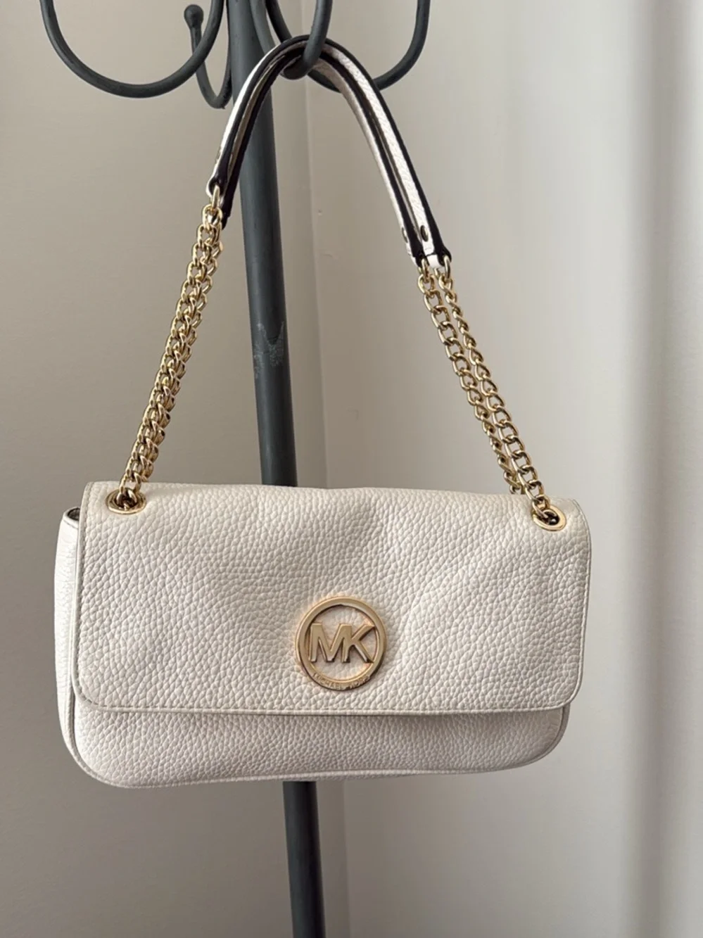 Michael Kors Pearl Cream Pebbled Leather Shoulder Bag with Gold Hardware